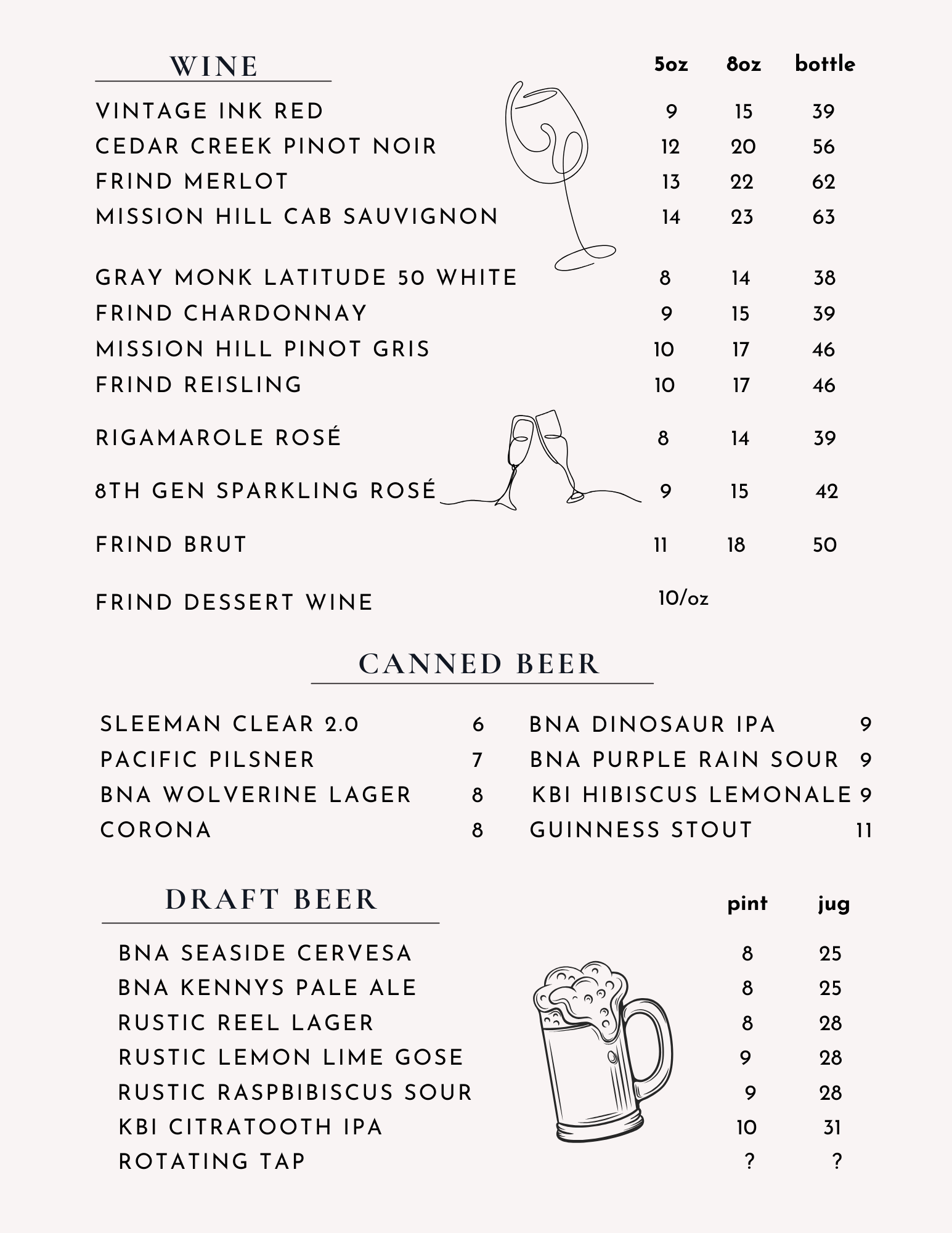 Wine and Beer Menu